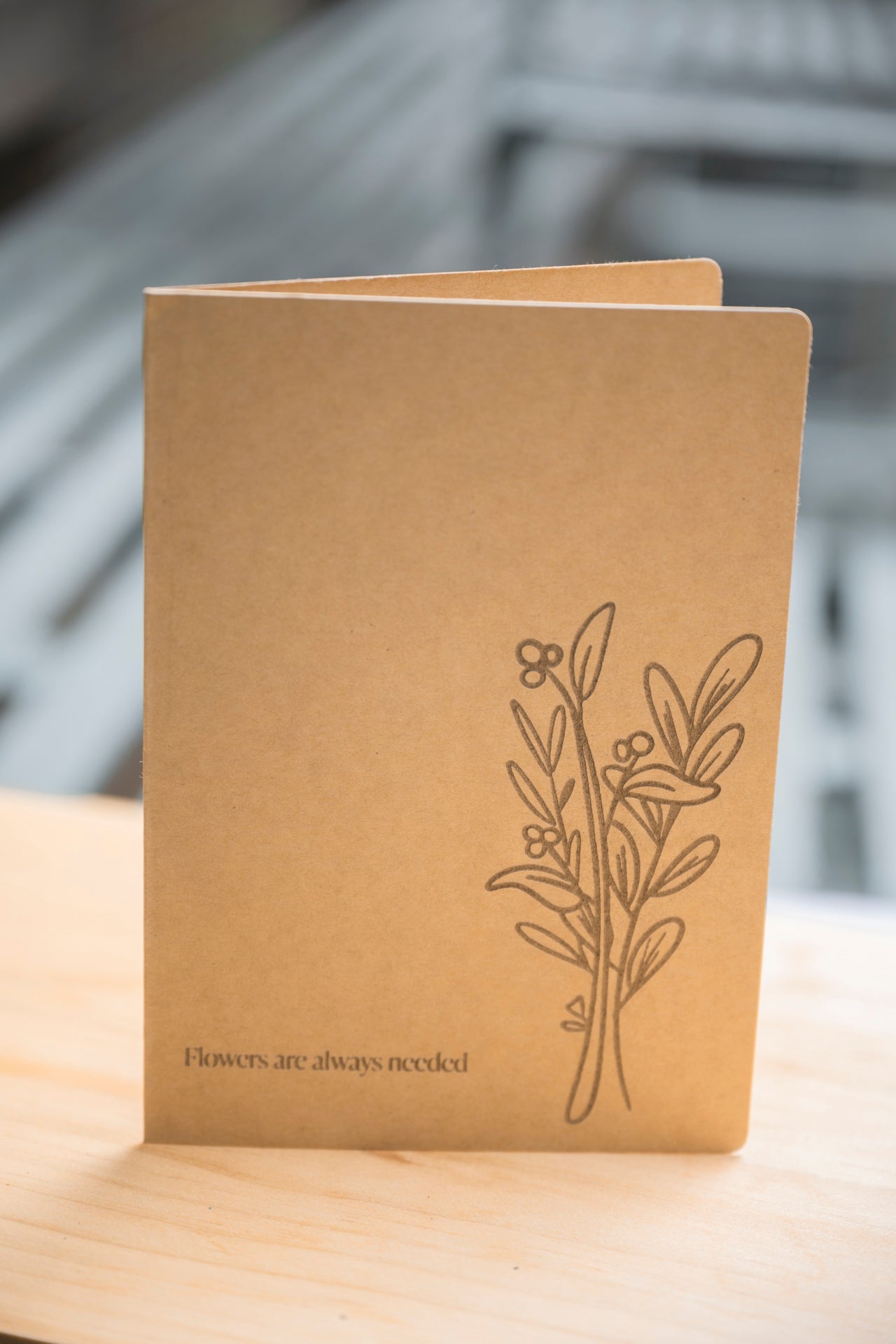 Laser-etched artist made greeting card. Hand drawn floral arrangement.